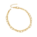 Double-layered gold stainless steel necklace with paperclip and snake chain link design - Double Layer Snake and Paperclip Chain Style (4#)