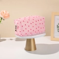 Pink heart pattern large capacity makeup bag with zipper closure and mesh texture - Rose Red Heart Style