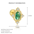 Classic 925 sterling silver stud earring with green zircon stone and gold finish - E4825-Gold/Single Piece