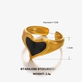 Adjustable stainless steel heart ring with black enamel inlay in matte gold finish - Open Style(ZN1273) / Black
