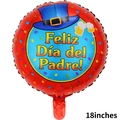 18-inch round Father's Day foil balloon with beer and top hat design in red and blue - 18 inch Spanish Father's Day Hat Design Round Balloon