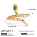 Anillo de serpiente dorado de acero inoxidable con gema verde y cristales finos - US 8 / Anillo de Serpiente Dorado con Gema Verde (JDR0112044-8)