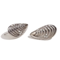 Modern gunmetal seashell earrings with 18K gold plating and elegant white pearls - Pearl Shell Mussel Stud Earrings - Steel