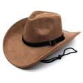 Cappello da cowboy in finta pelle scamosciata marrone con fascia a fibbia e cordino nero - M(56-58cm) / Caffè Chiaro