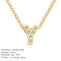 Gold plated stainless steel necklace with a zircon inlaid capital letter Y pendant - Letter Y / Gold