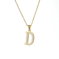 18k gold plated stainless steel letter D pendant necklace with crystal pavé setting - Letter D / Gold