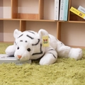 Cute lying white tiger plush toy with realistic black stripes and soft white fur - White Tiger / 30cm