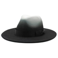 Black to white gradient wool felt jazz hat with wide brim and black ribbon decoration - M (56-58cm) / Black