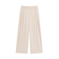 Détails du pantalon large beige à taille haute avec plis élégants et tissu au beau tombé - Pantalon Blanc
