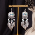 Bohemian long tassel drop earrings with colorful beads and antique silver feathers - S4289-3 Mixed Color Water Drop Fringe Earrings