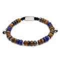 Handmade men's bracelet featuring natural tiger eye and lapis lazuli beads with silver clasp - Lapis Lazuli Style (B047)