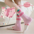 5-pack of combed cotton mid-calf socks for children with strawberry and floral patterns - S (12-15cm) Approx 1-3 Years / MN2308 Strawberry Flower