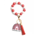 Portachiavi a bracciale di San Valentino con perline XO, arcobaleno leopardato e nappa - Motivo XO Nappina Rossa