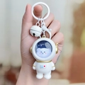 White astronaut bear keychain with golden details and a matching white bell - Glow Astronaut - Flat Ring Gold Bear Astronaut