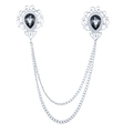 Silver vintage collar brooch with dark grey teardrop crystals and double metal chains - Silver Base Gray Zircon