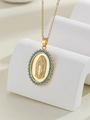 Detail of gold Virgin Mary pendant with blue beads on white geometric props - Gold Blue Zirconia (TP-04021-01)