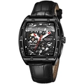 Reloj mecánico automático para hombre con correa de cuero negro y esfera de esqueleto - Caja Negra Correa de Cuero Negro (Esfera Negra)