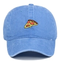 Casquette de baseball en coton délavé bleu avec broderie pizza sur le devant - Réglable / Rose bonbon