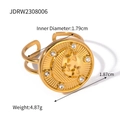 Vergulde ring met hemelse maan, sterrenreliëf en fonkelende kristallen - Ster Maan Reliëf Ronde Badge Open Ring (JDRW2308006)