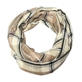 Plaid infinity scarf in beige, black and white cashmere-like soft fabric with pocket - F53