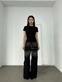 Vintage Damen Jeans in gewaschenem Schwarz mit weitem Bein und Rissen im Streetstyle-Look - S / Schwarz