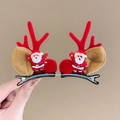 Cute Christmas reindeer antler hair clips with Santa Claus doll and red pompoms - 37# Red Antler Santa Claus Doll Pair