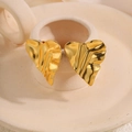 Modern irregular heart-shaped gold titanium earrings with hammered metal texture - Wrinkled Geometric Heart