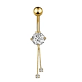 Detail of a gold-plated belly ring with sparkling zircon stones and dangling chains - 1964 Tassel Gold