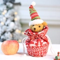 Christmas knitted drawstring gift bag with plush bear mascot and red apple decor - Christmas Bear