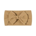 Soft nylon baby headband with a knit khaki bow for comfortable infant hair accessory - Beige