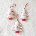 Set di tre decorazioni natalizie in feltro fatte a mano con ricami a stella rossi e bianchi - Set da 3 Pezzi Albero di Natale