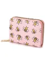 Pink slim zip card holder with yellow honeybee print and gold-tone metal hardware - Pink Bee Print