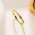 Golden double-row crystal titanium steel bangle with micro-pave rhinestones - Gold