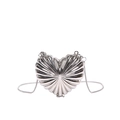 Silver heart-shaped metallic mini crossbody bag with radial texture and chain strap - Heart Shaped Silver