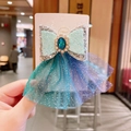 Barrette à cheveux pour filles avec nœud vert menthe pailleté et tulle dégradé violet - 1-Style de Ruban (Dégradé Vert Menthe)