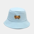 Detail of light blue bucket hat featuring yellow crab embroidery and reinforced stitching - M (56-58cm) / Light Blue