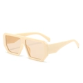 Retro oversized square sunglasses featuring a thick cream frame and light brown lenses - C9 Beige Frame Tea Lens
