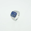Anello con sigillo retrò in acciaio inossidabile con pietra di lapislazzuli quadrata - US 7 / Argento Lapislazzuli