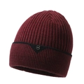 Men's winter knit beanie in deep red and black with fleece lining for cold weather - One Size / Red