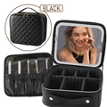 Professional black quilted makeup case with built-in LED mirror and adjustable dividers - Quilted Black [LED Light]