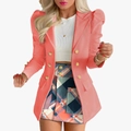 Ensemble tailleur femme rose corail cintré avec manches bouffantes et boutons dorés - S / Haut Et Bas / Rose