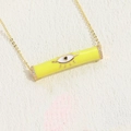Golden necklace with a bright yellow evil eye cylinder pendant and pavé zircons - Yellow
