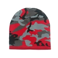 Winter beanie hat with red grey black camouflage knit pattern for outdoor cycling warmth - M (56-58cm) / Red