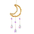 Moon-shaped sun catcher with yellow crystal stones and iridescent teardrop pendants - Citrine Moon