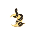 Spilla smaltata gotica con luna e serpente con simboli astrologici in nero e oro - Stile Serpente con Luna (XZ5408)