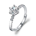 Elegant S925 sterling silver ring with six-prong setting and round brilliant solitaire - Adjustable Open / Honeycomb Ring 1ct