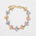 Golden bracelet featuring ten pink enamel bee charms set with sparkling cubic zirconia - Pink