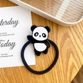 Cute panda shaped acetate hair tie with elastic black band on a wooden desk - Standing Panda Scrunchie