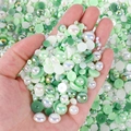 Mixed green and white flatback pearls in various sizes for DIY nail art and phone cases - Half-round Pearl Mixed With Green Ab Series - I / 30 g