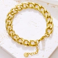 Vergulde Cubaanse schakelarmband met karabijnsluiting en ronde hanger op steen - Goud (N440)